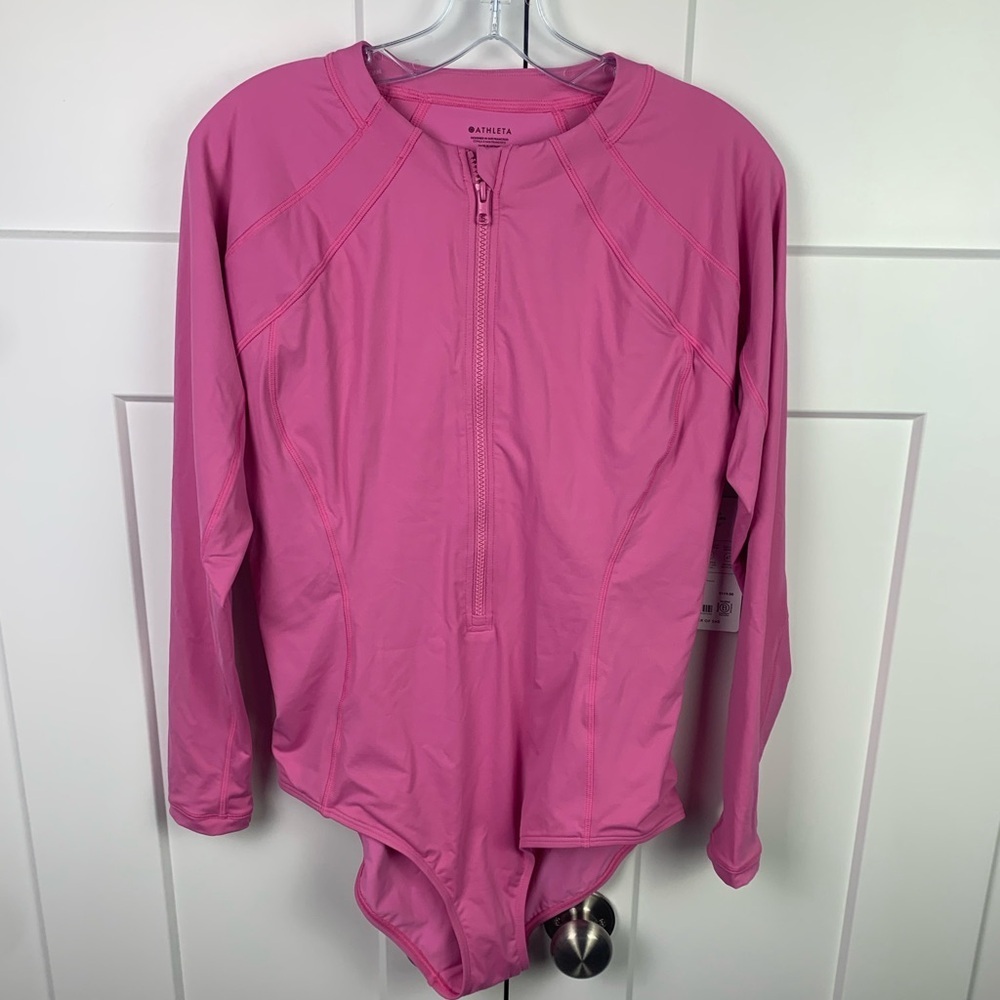 NWT Athleta LARGE Athleta Sun Shield One Piece Rashguard Swimsuit Pink